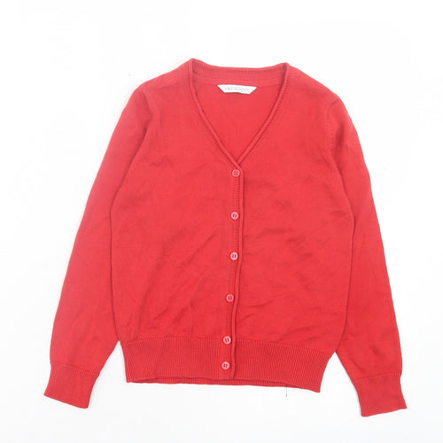Marks and Spencer Girls Red V-Neck Cotton Cardigan Jumper Size 5 Years Button - School Wear