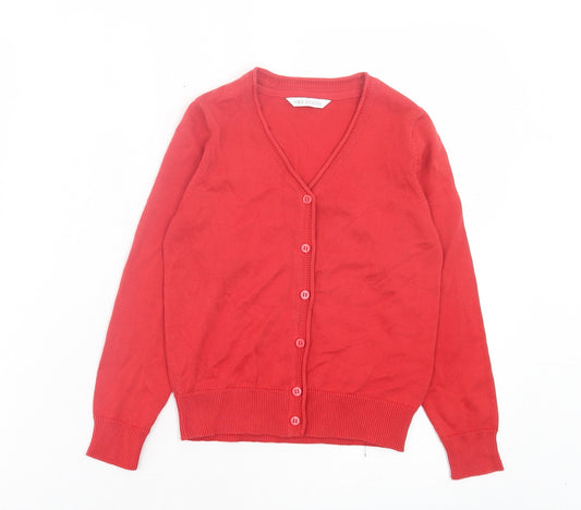 Marks and Spencer Girls Red V-Neck Cotton Cardigan Jumper Size 5 Years Button - School Wear