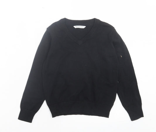 Marks and Spencer Boys Black V-Neck Cotton Pullover Jumper Size 4-5 Years Pullover