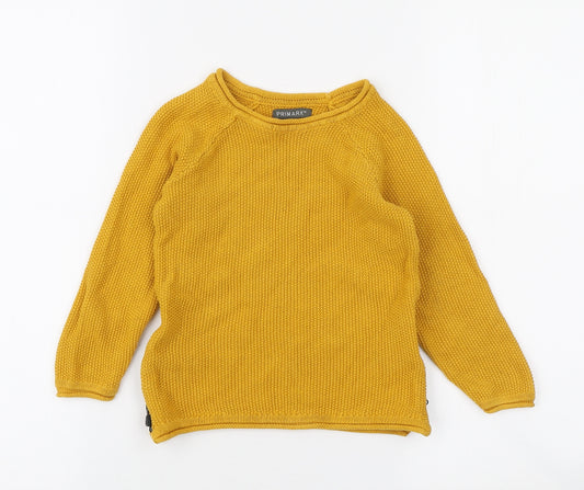 Primark Girls Yellow Round Neck Cotton Pullover Jumper Size 5-6 Years Zip