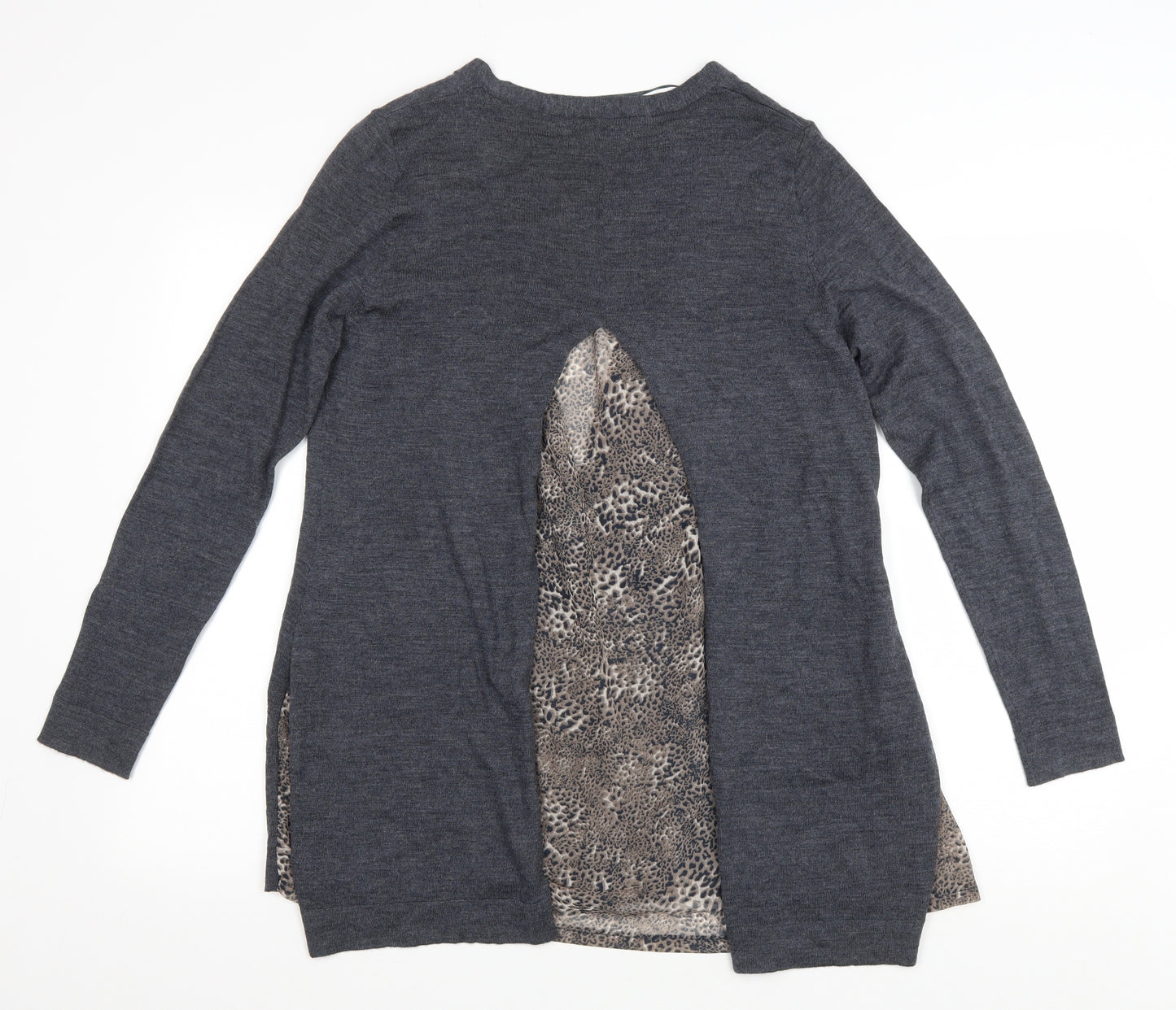 Amaryllis Womens Grey V-Neck Animal Print Wool Cape Jumper Size L - Leopard print