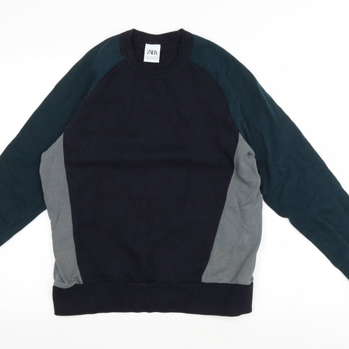 Zara Mens Blue Cotton Pullover Sweatshirt Size S