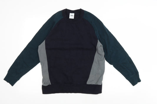 Zara Mens Blue Cotton Pullover Sweatshirt Size S
