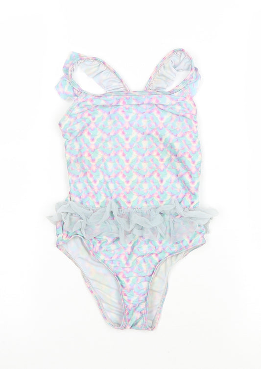 Primark Girls Multicoloured Flecked Polyester Leotard One-Piece Size 5-6 Years Pullover - swimming costume