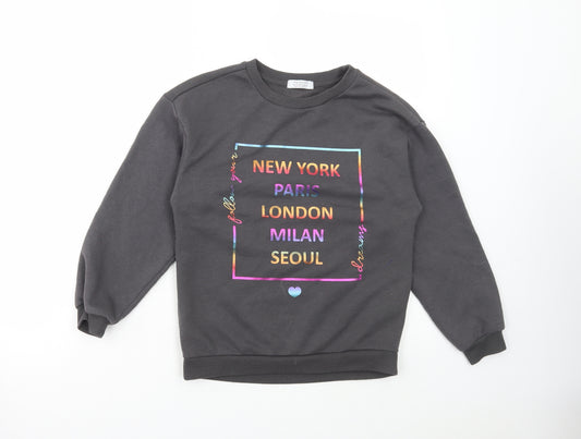 Primark Girls Grey Cotton Pullover Sweatshirt Size 10-11 Years Pullover - New York, Paris, London, Rainbow