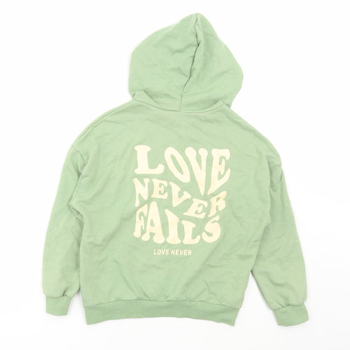 SheIn Girls Green Cotton Pullover Hoodie Size 10-11 Years Pullover - Love never fails