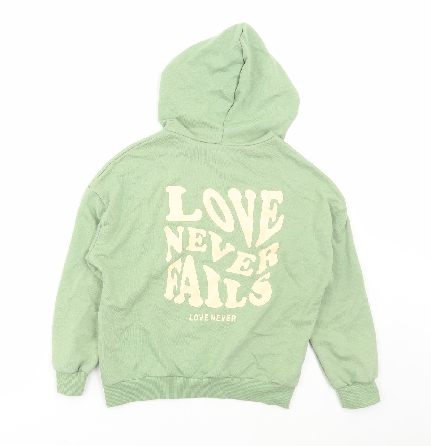SheIn Girls Green Cotton Pullover Hoodie Size 10-11 Years Pullover - Love never fails
