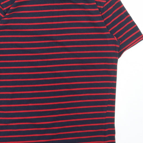 Cedar Wood State Mens Blue Striped Polyester T-Shirt Size S Round Neck