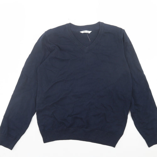 Marks and Spencer Boys Blue V-Neck Cotton Pullover Jumper Size 10-11 Years Pullover - School Wear