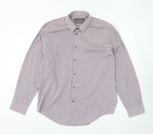 Primark Mens Multicoloured Check Polyester Button-Up Size L Collared Button