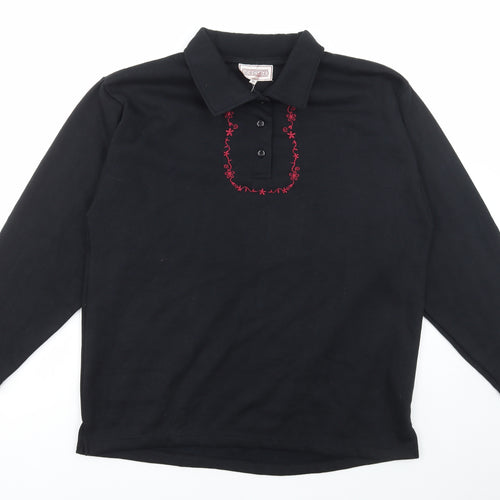 Icecube Womens Black Floral Cotton Pullover Sweatshirt Size M Button