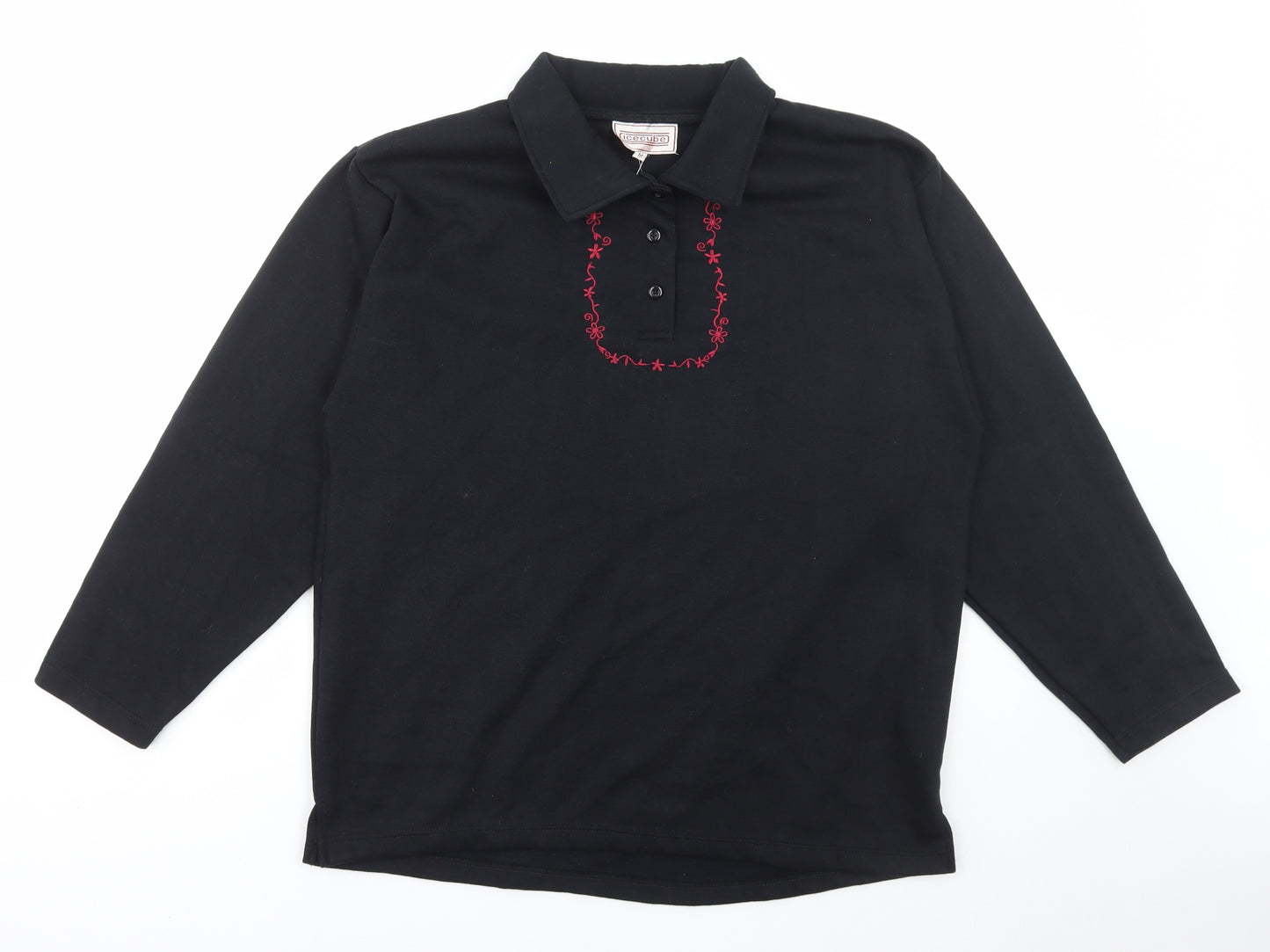 Icecube Womens Black Floral Cotton Pullover Sweatshirt Size M Button