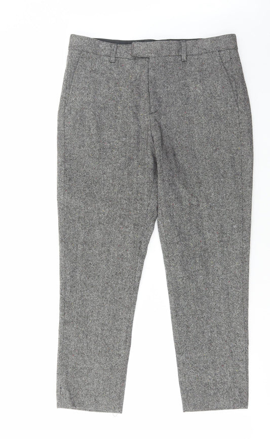 H&M Mens Grey Wool Trousers Size 34 in L25 in Regular Hook & Eye