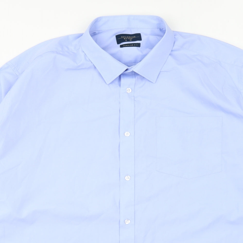 F&F Mens Blue Polyester Button-Up Size 18 Collared Button