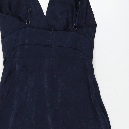 Flounce Womens Blue Polyester Mini Size 6 V-Neck Zip