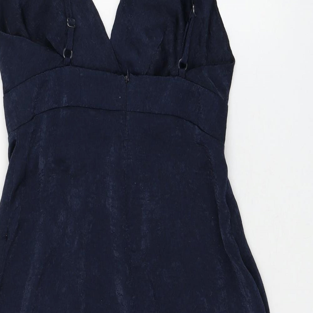 Flounce Womens Blue Polyester Mini Size 6 V-Neck Zip