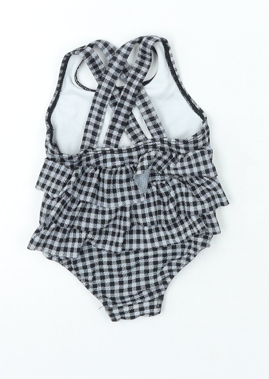 Matalan Girls Black Check Polyamide Unitard One Piece Size 6 9 Months Cherry Swimming Costume