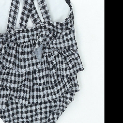 Matalan Girls Black Check Polyamide Unitard One-Piece Size 6-9 Months - Cherry Swimming Costume