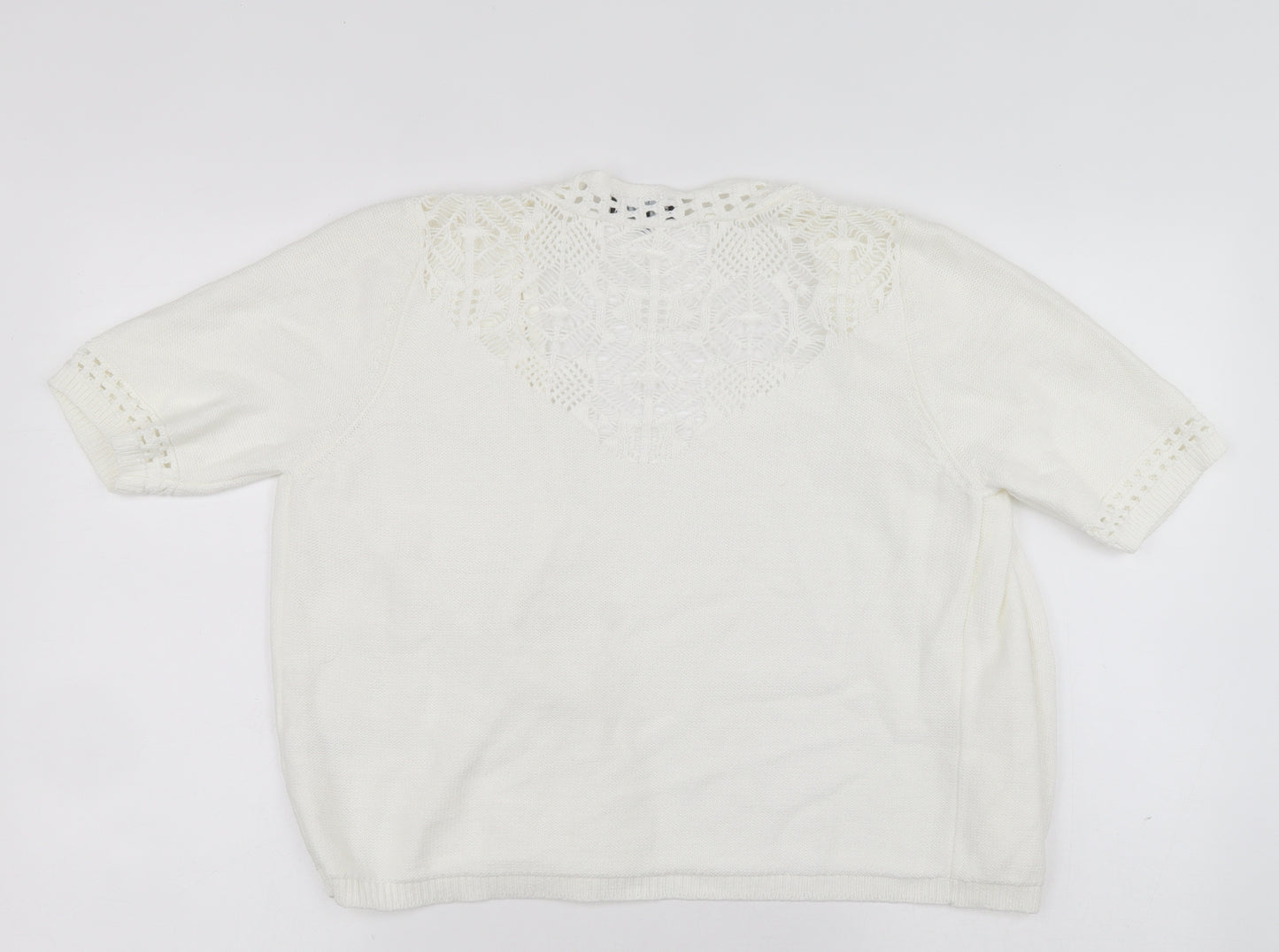 Papaya Girls White V-Neck Cardigan Jumper Size 14 Years - Crochet design on back and sleeves