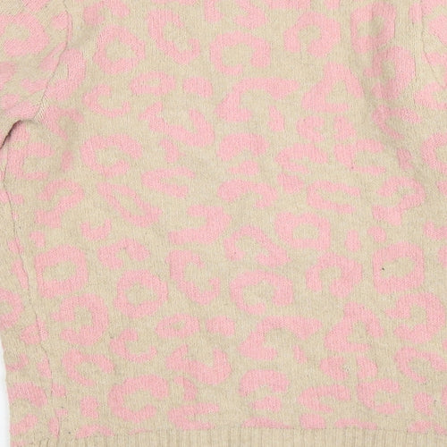 George Girls Beige Roll Neck Animal Print Polyester Pullover Jumper Size 9-10 Years Pullover - Leopard Print