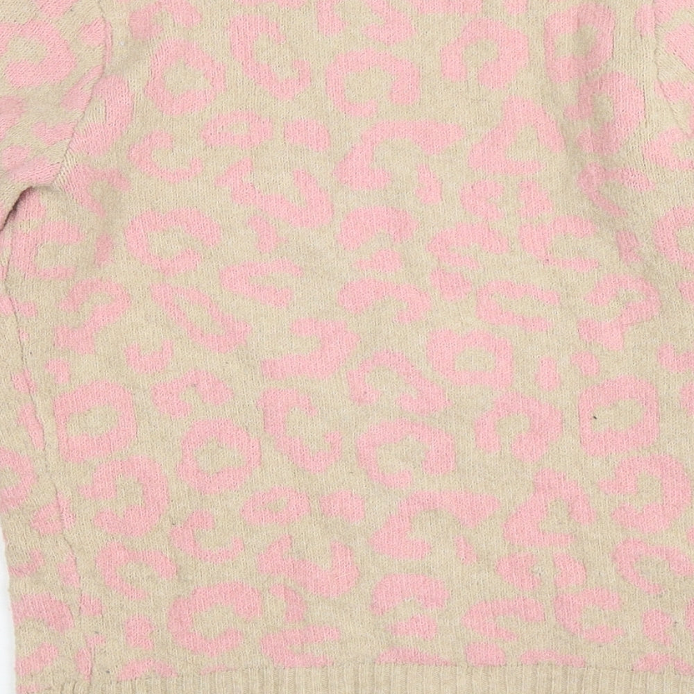 George Girls Beige Roll Neck Animal Print Polyester Pullover Jumper Size 9-10 Years Pullover - Leopard Print