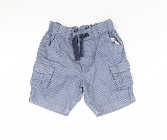 George Boys Blue Striped 100% Cotton Cargo Shorts Size 4-5 Years Regular Drawstring