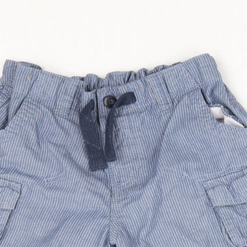 George Boys Blue Striped 100% Cotton Cargo Shorts Size 4-5 Years Regular Drawstring