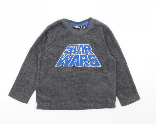 Primark Boys Grey Solid Polyester Pyjama Top Size 2-3 Years Pullover - Star Wars