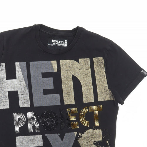 Henleys Mens Black Polyester T-Shirt Size S Round Neck