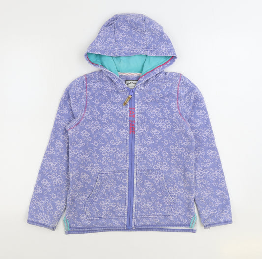 Fat Face Girls Blue Floral Cotton Full Zip Hoodie Size 10-11 Years Zip