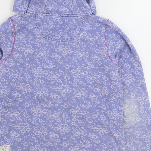 Fat Face Girls Blue Floral Cotton Full Zip Hoodie Size 10-11 Years Zip