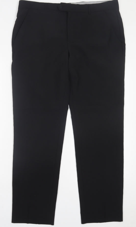 Dunnes Stores Mens Black Polyester Trousers Size 36 in L31 in Regular Button