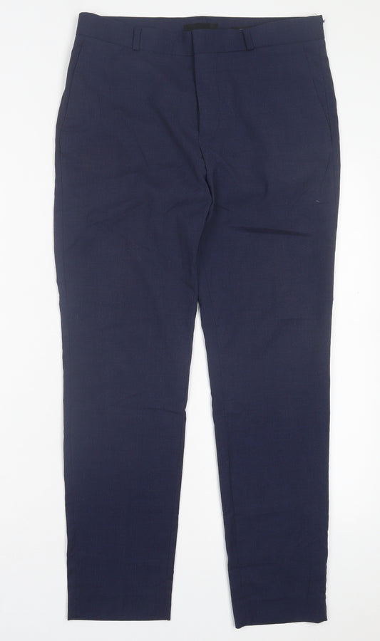 H&M Mens Blue Polyester Trousers Size 30 in L27 in Regular Hook & Eye