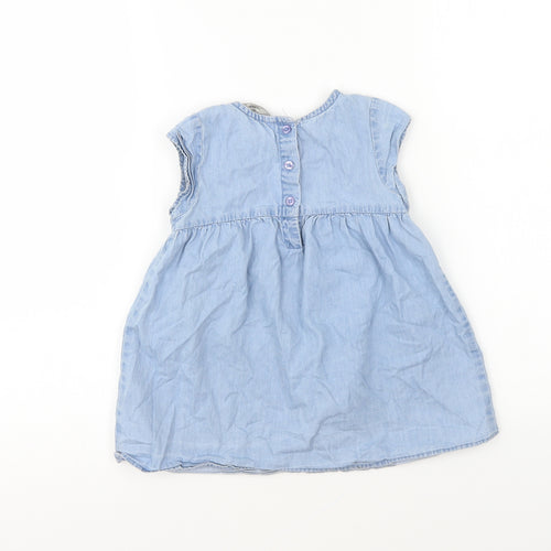 George Girls Blue Cotton Fit & Flare Size 2-3 Years Round Neck Button