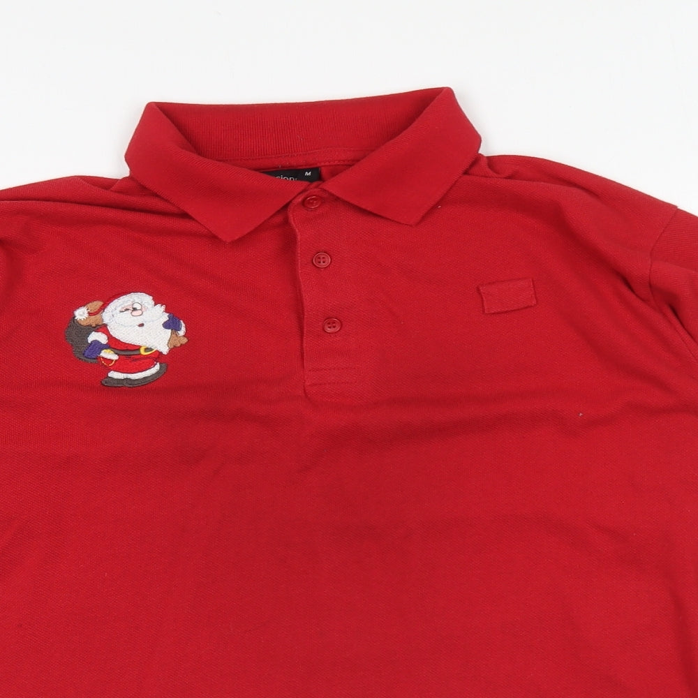 Dimensions Mens Red Polyester Polo Size M Collared Button - Christmas Santa