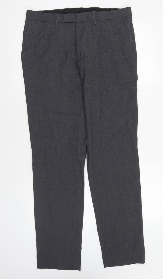 Preworn Mens Grey Polyester Trousers Size 34 in L29 in Regular Button