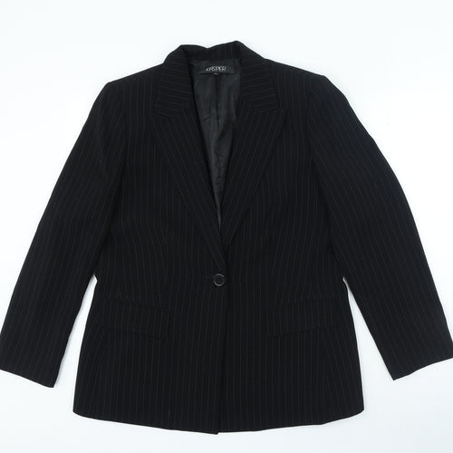 Kasper Womens Black Striped Polyester Jacket Blazer Size 12 - Pockets