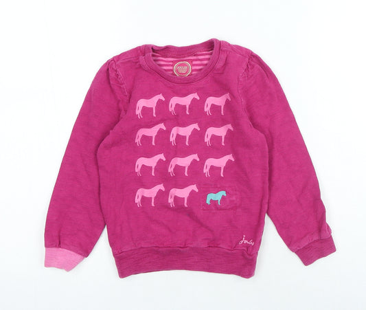 Joules Girls Pink Cotton Pullover Sweatshirt Size 5 Years Pullover - Horses
