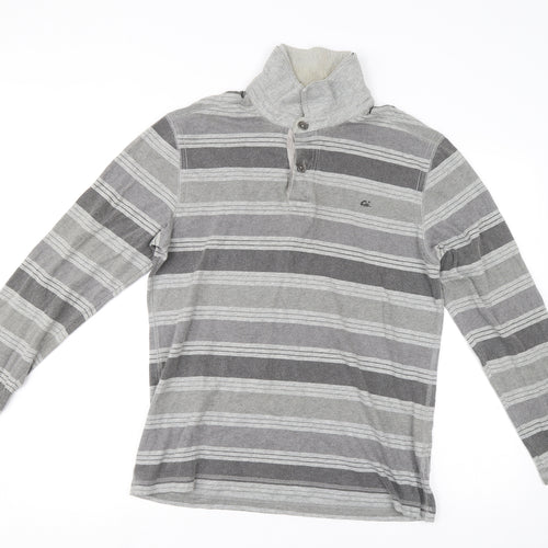 NORTH COAST Mens Grey Striped 100% Cotton Polo Size M Collared Pullover