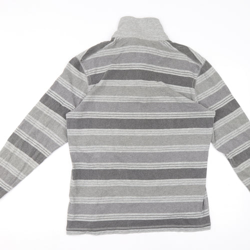 NORTH COAST Mens Grey Striped 100% Cotton Polo Size M Collared Pullover