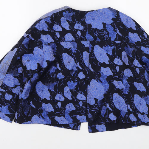 Mademoiselle R Womens Blue Floral Jacket Size 12 Hook & Eye