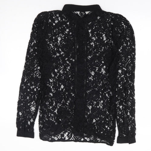 NAF NAF Womens Black Floral Polyester Basic Button-Up Size 8 Collared