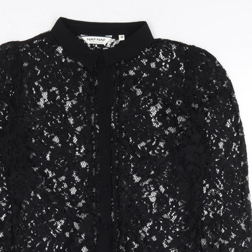 NAF NAF Womens Black Floral Polyester Basic Button-Up Size 8 Collared