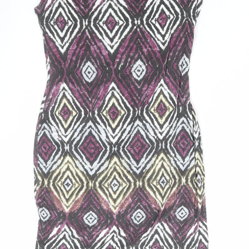 Evita Womens Multicoloured Geometric Viscose T-Shirt Dress Size 12 Round Neck Pullover