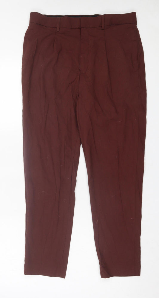 ASOS Mens Brown Cotton Chino Trousers Size 32 in L26 in Regular Hook & Eye