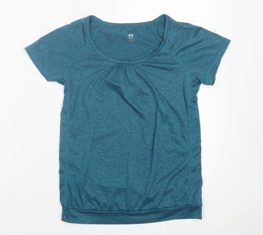 H&M Womens Blue Polyester Basic T-Shirt Size XS Scoop Neck Pullover