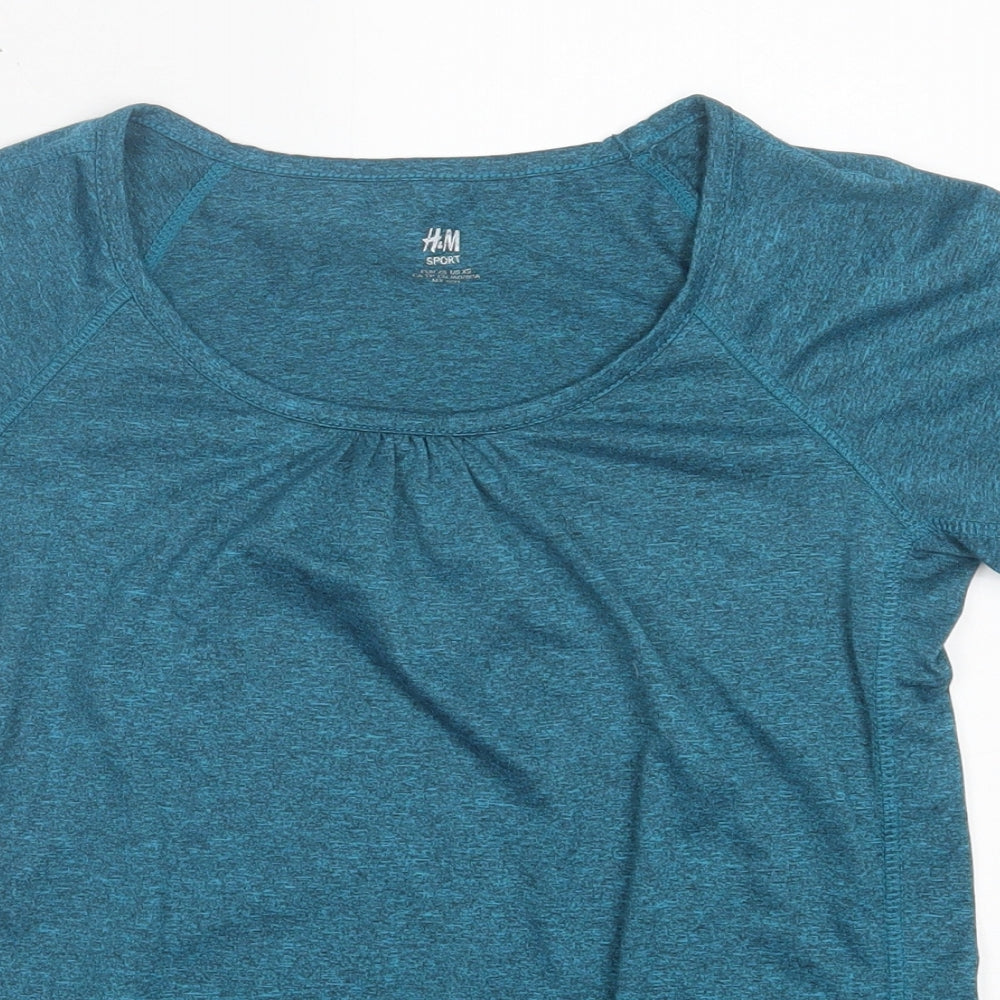H&M Womens Blue Polyester Basic T-Shirt Size XS Scoop Neck Pullover