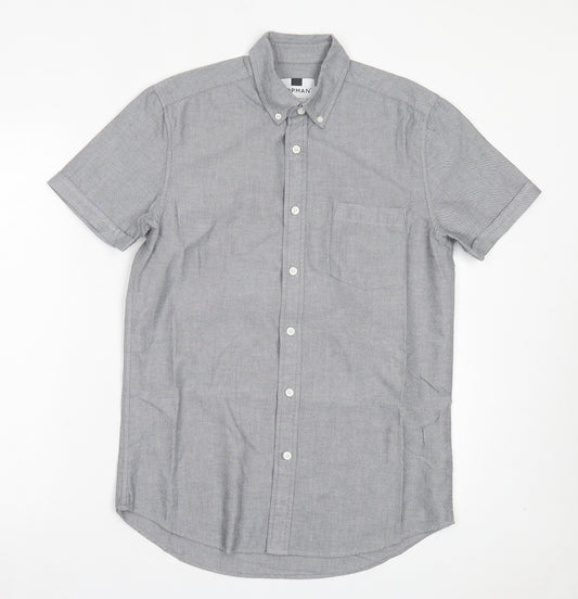 Topman Mens Grey Cotton Button-Up Size S Collared Button - Pocket Detail