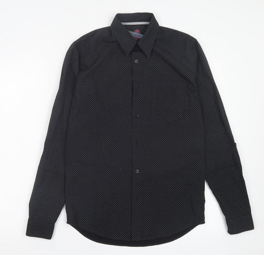 Topman Mens Black Polka Dot Cotton Button-Up Size S Collared Button - Pocket Detail
