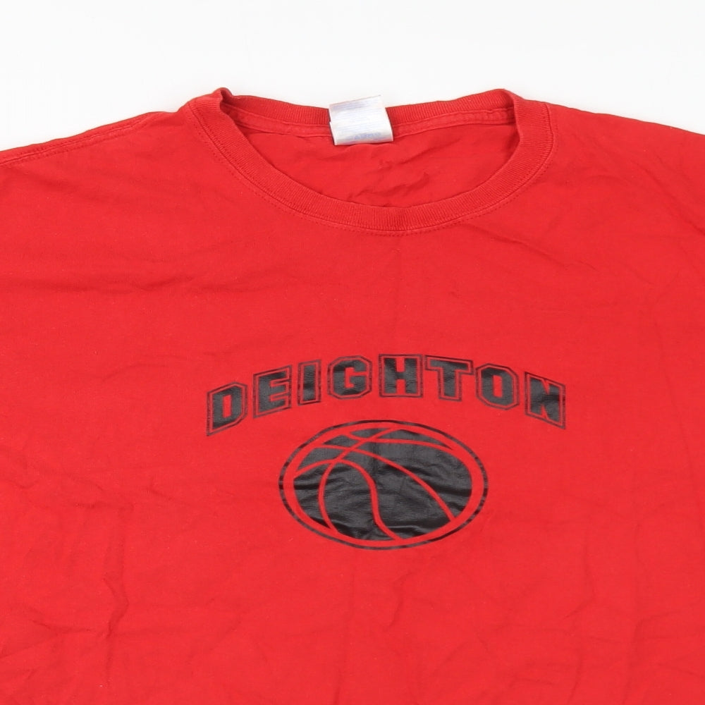 Gildan Mens Red Cotton T-Shirt Size XL Round Neck - Deighton Basketball